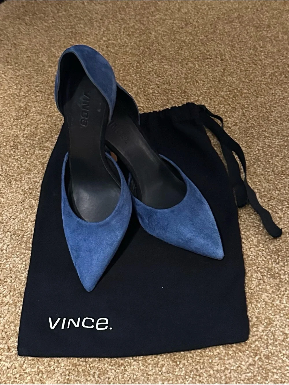 Vince Navy Blue Suede Pointed D'Orsay Heels